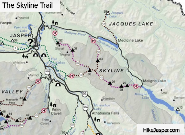 Jasper National Park Skyline Trail Hiking Map